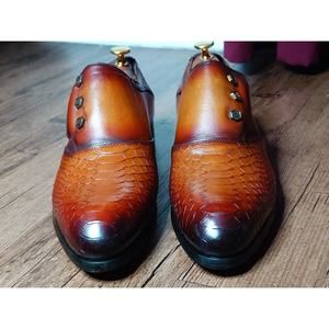 Lavorazione Blake Tan Patina Dress Shoes Mens 10 EU 43 Bespoke Italian Loafers